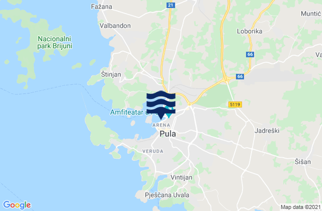 Pula, Croatia tide times map