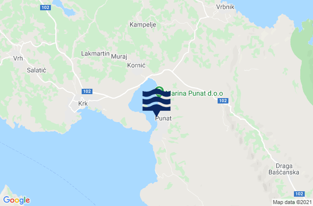 Punat, Croatia tide times map