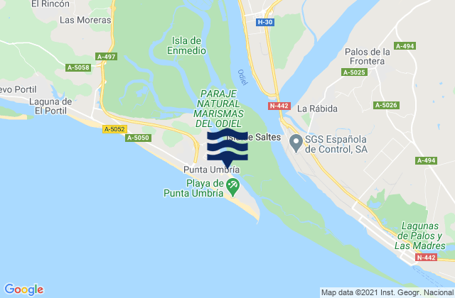 Punta Umbria, Spain tide times map