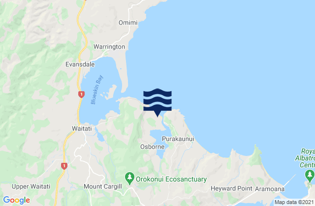 Purakaunui Inlet, New Zealand tide times map