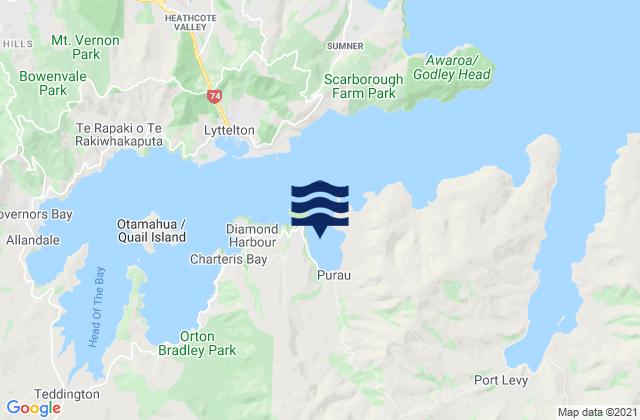 Purau Bay, New Zealand tide times map