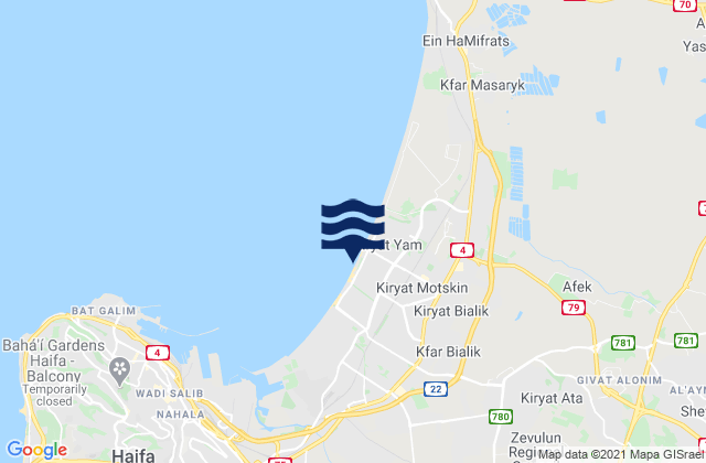 Qiryat Bialik, Israel tide times map