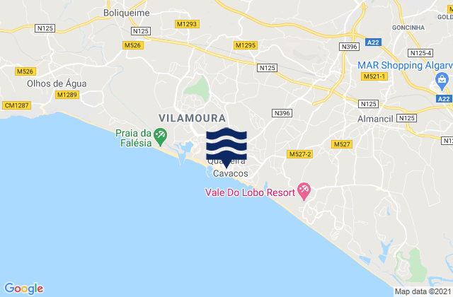 Quarteira, Portugal tide times map