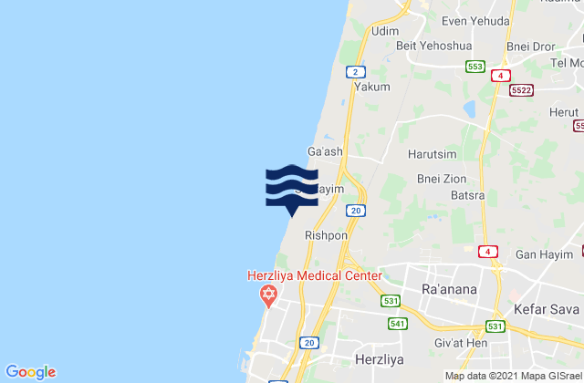 Ra'anana, Israel tide times map