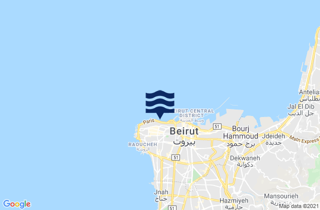 Ra's Bayrut, Lebanon tide times map