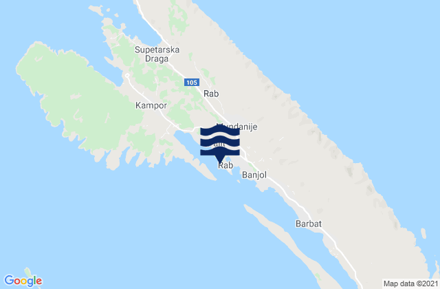 Rab, Croatia tide times map