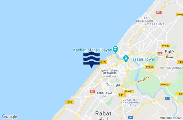 Rabat, Morocco tide times map
