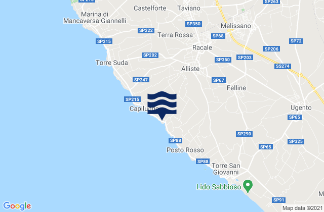 Racale, Italy tide times map