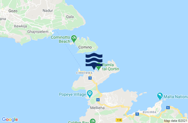 Ramla Bay, Italy tide times map