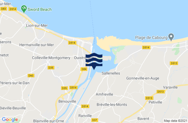 Ranville, France tide times map