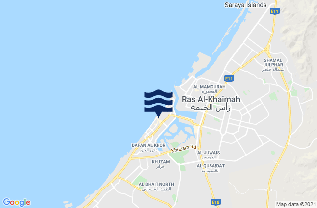 Ras Al Khaimah City, United Arab Emirates tide times map