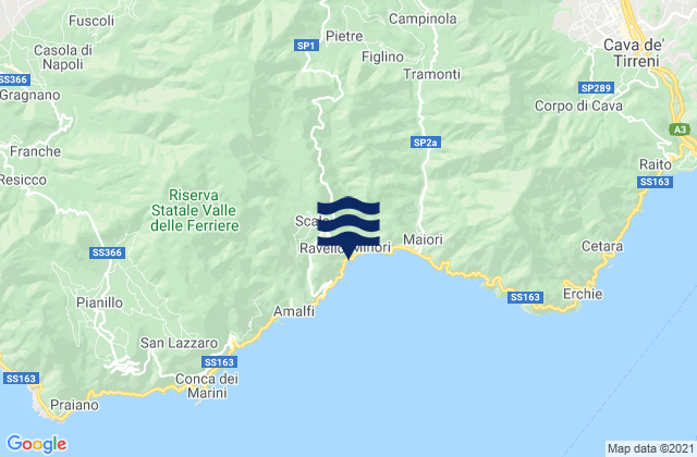 Ravello, Italy tide times map