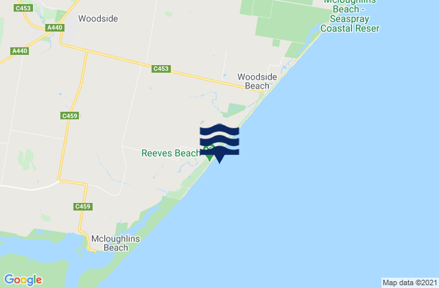 Reeves Beach, Australia tide times map