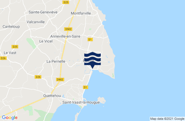 Reville, France tide times map