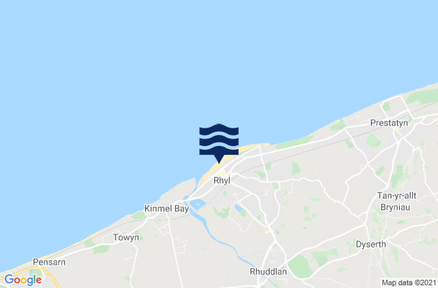Rhyl Beach, United Kingdom tide times map
