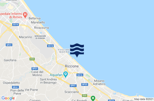 Riccione, Italy tide times map
