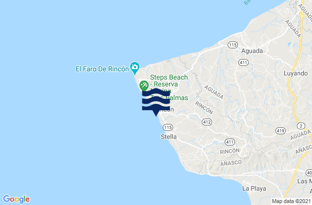 Rincon, Puerto Rico tide times map