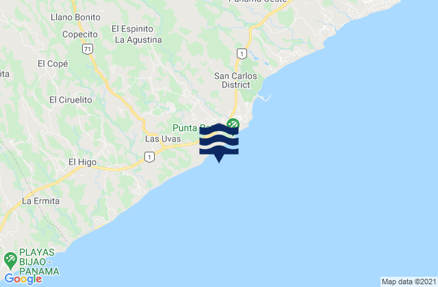 Rio Mar, Panama tide times map
