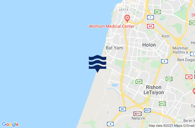 Rishon LeZiyyon, Israel tide times map