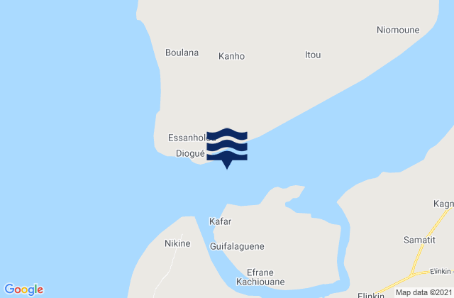 Riviere Casamance entrance, Senegal tide times map