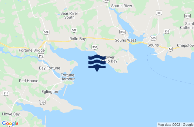 Rollo Bay, Canada tide times map
