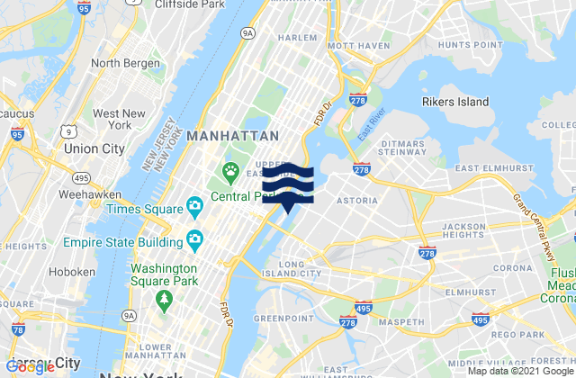 Roosevelt Island, north end, East River, United States tide chart map