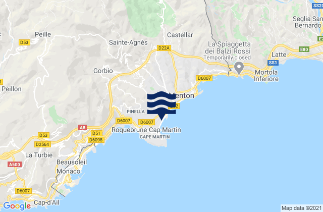 Roquebrune-Cap-Martin, France tide times map
