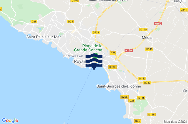 Royan (Gironde River), France tide times map