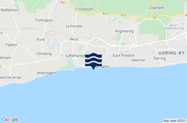 Rustington Beach, United Kingdom tide times map