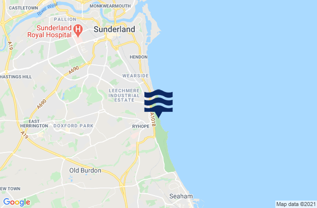 Ryhope Beach, United Kingdom tide times map