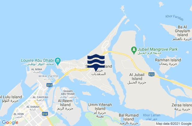 Saadiyat Island, United Arab Emirates tide times map