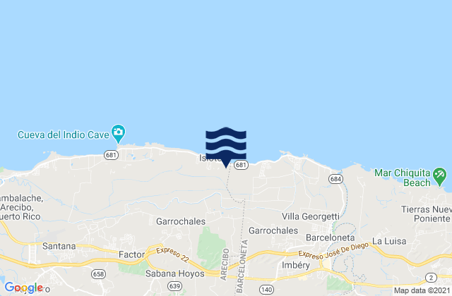 Sabana Hoyos Barrio, Puerto Rico tide times map