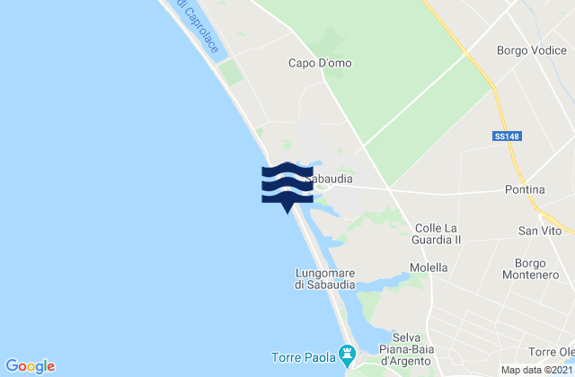 Sabaudia, Italy tide times map