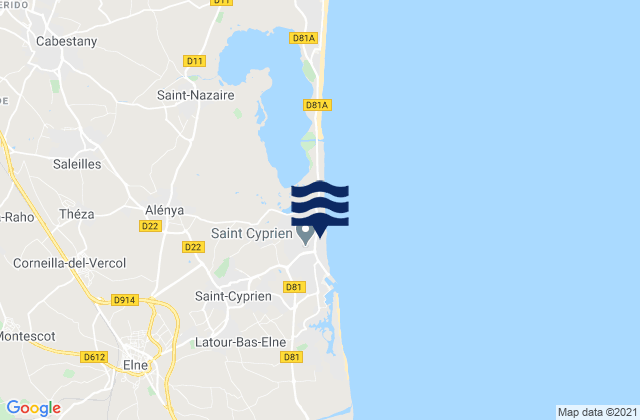 Saint-Cyprien-Plage, France tide times map