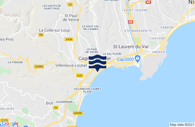 Saint-Paul-de-Vence, France tide times map