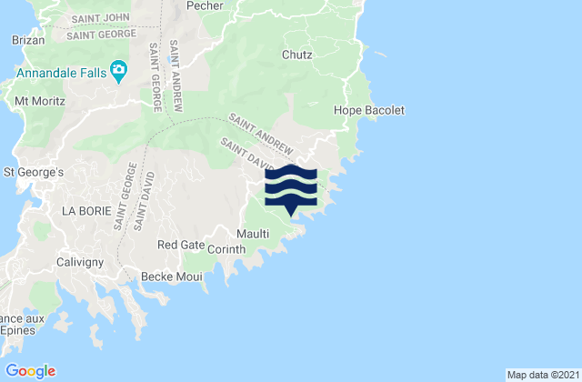 Saint David, Grenada tide times map