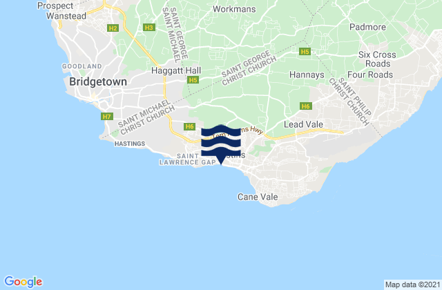 Saint George, Barbados tide times map