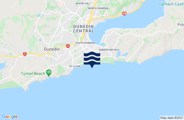 Saint Kilda Beach, New Zealand tide times map
