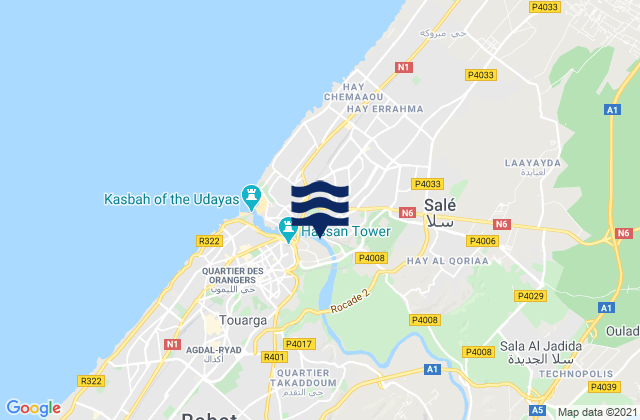 Sale, Morocco tide times map