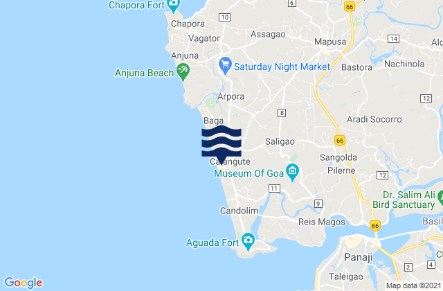 Saligao, India tide times map