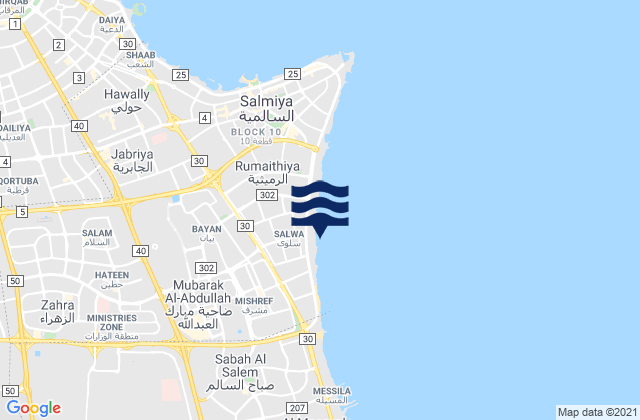 Salwa, Kuwait tide times map