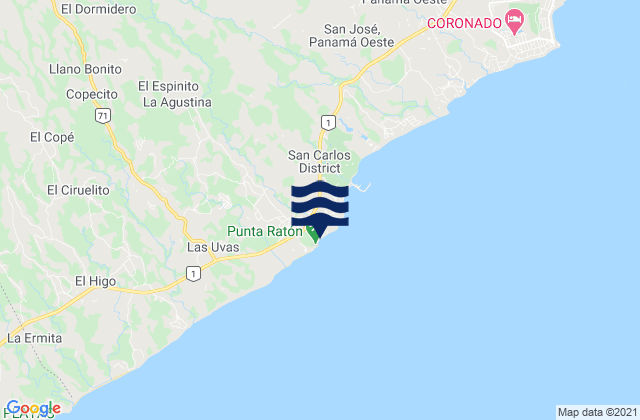 San Carlos, Panama tide times map