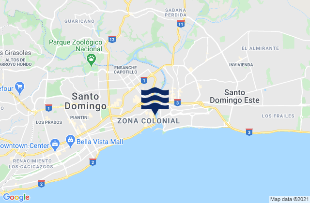 San Carlos, Dominican Republic tide times map