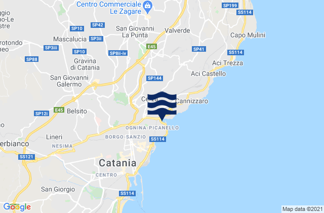 San Giovanni la Punta, Italy tide times map