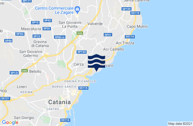 San Gregorio di Catania, Italy tide times map