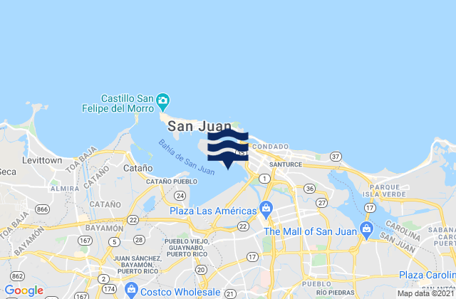 San Juan, Puerto Rico tide times map