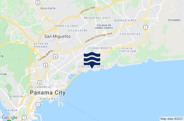 San Miguelito, Panama tide times map