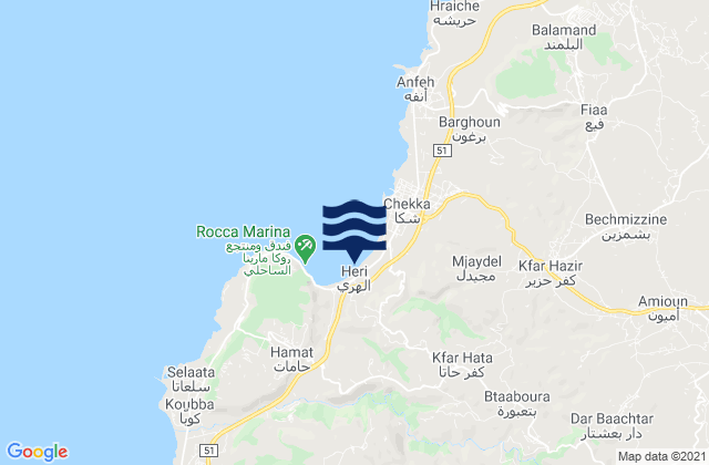 Sandy Beach - Chekka, Lebanon tide times map