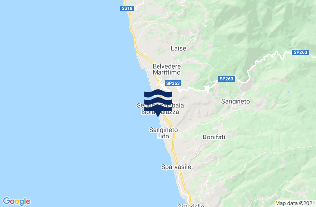 Sangineto, Italy tide times map