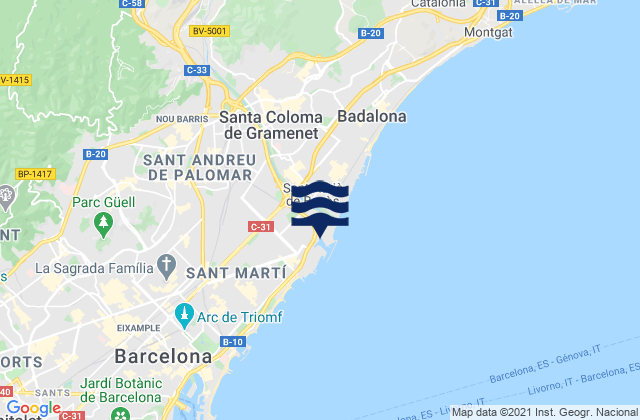 Sant Adria de Besos, Spain tide times map